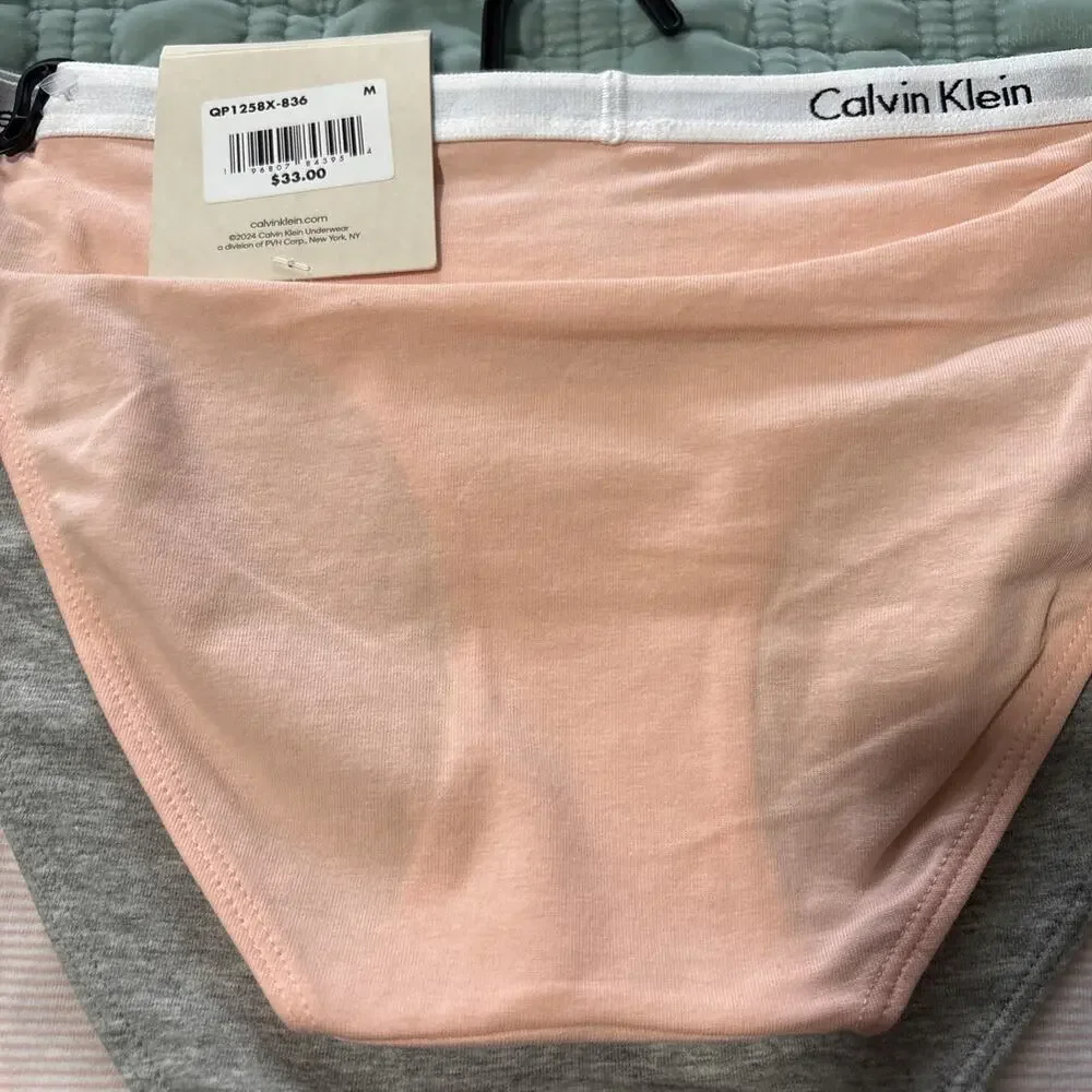 Lot Of 3 NWT Calvin Klein Underwear M Bikini Cotton Stretch Peach, Gray